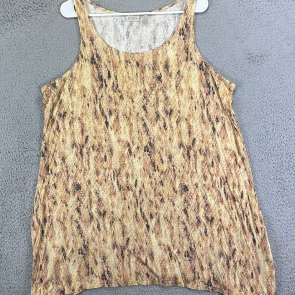 Lori Goldstein‎ Shirt Womens 1X Plus Tan Tank Snake Print Sleeveless Ladies Top